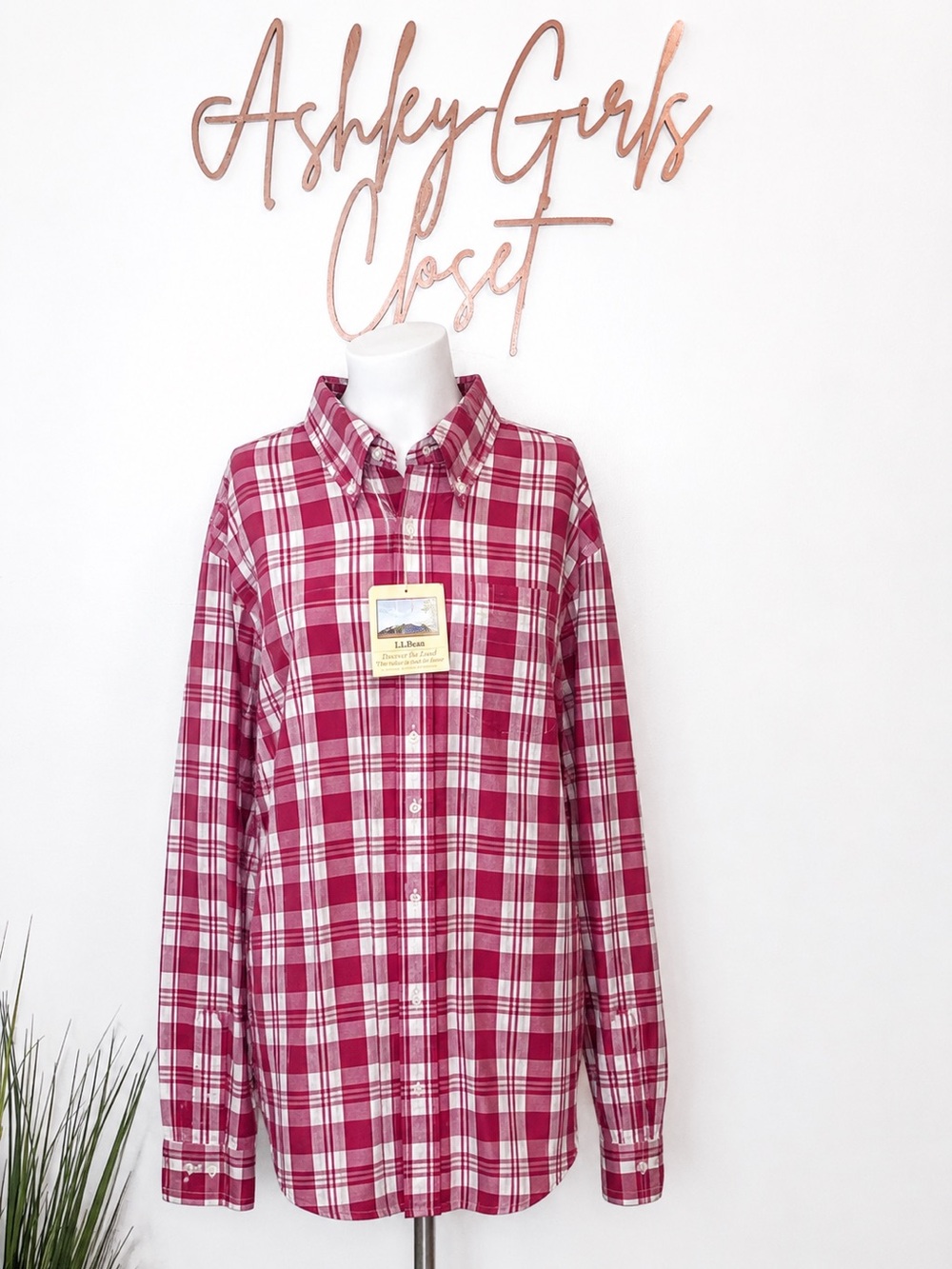 L.L.Bean Men's XL Red Plaid Wrinkle Resistant Button Down Shirt NWT